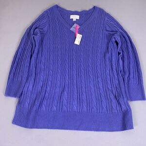 Avenue Sweater Women's Plus Size 26/28 Purple Cable Knit V-Neck New w/ Tags